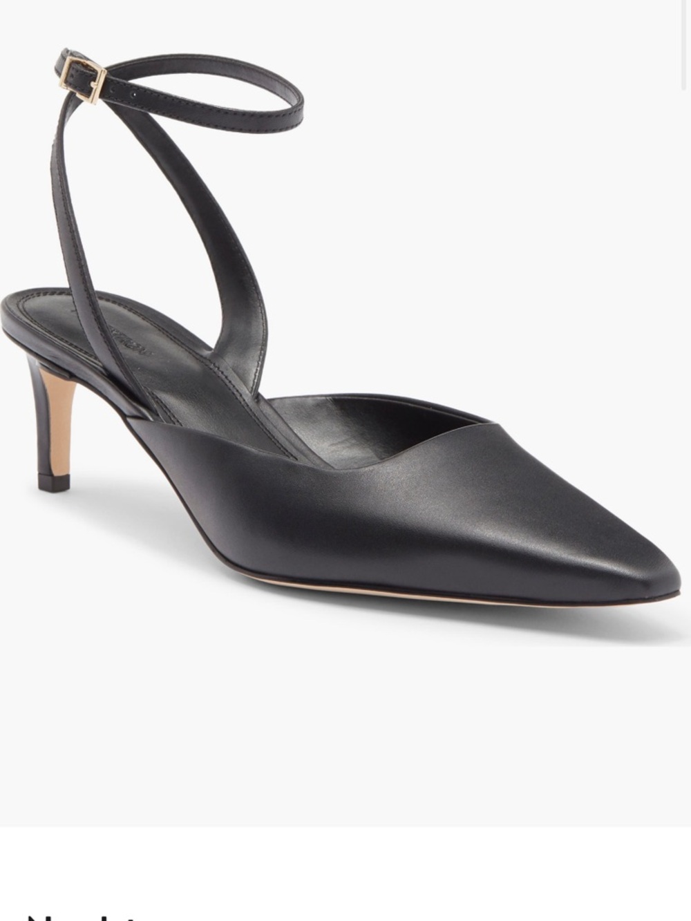 Nordstrom Black Pointed Leather Ankle-Strap Kitten Heel